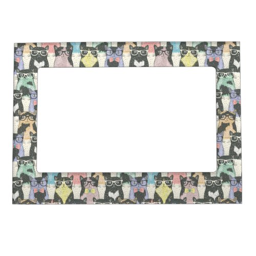 Hipster Cute Cats Pattern Magnetic Photo Frame