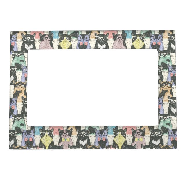 Hipster Cute Cats Pattern Magnetic Photo Frame (Front)