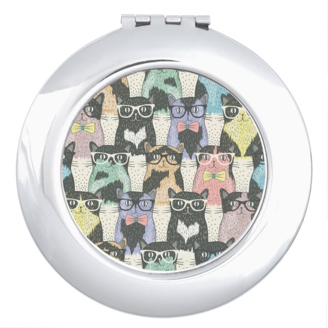Hipster Cute Cats Pattern Makeup Mirror (Front)
