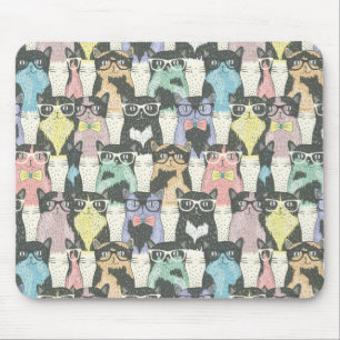 Hipster Cute Cats Pattern Mouse Pad