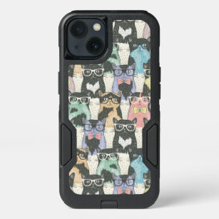 Hipster Cute Cats Pattern iPhone 13 Case