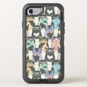 Hipster Cute Cats Pattern OtterBox Defender iPhone SE/8/7 Case