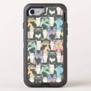Hipster Cute Cats Pattern OtterBox Defender iPhone SE/8/7 Case