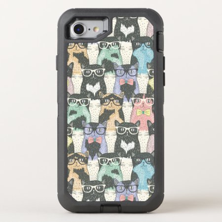 Hipster Cute Cats Pattern Otterbox Defender Iphone Se/8/7 Case