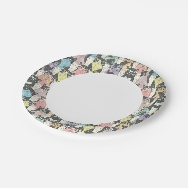 Hipster Cute Cats Pattern Paper Plates (Angled)
