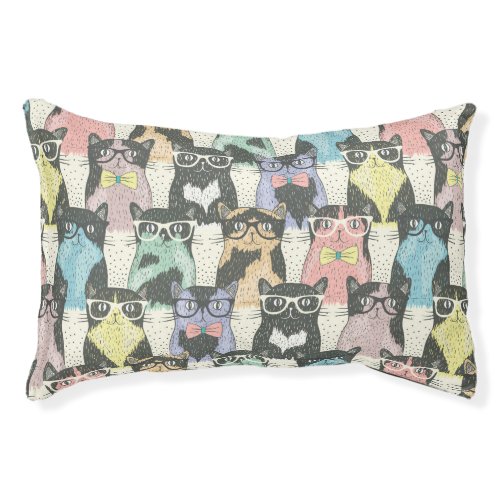 Hipster Cute Cats Pattern Pet Bed