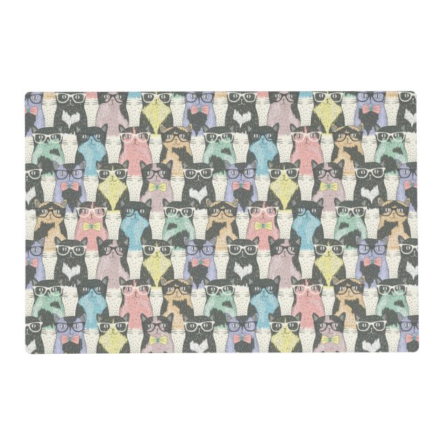 Hipster Cute Cats Pattern Placemat (Front)