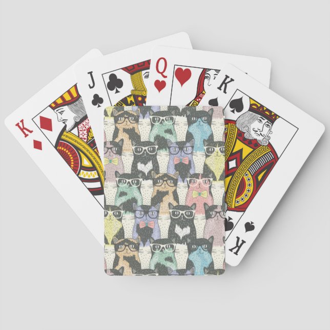 Hipster Cute Cats Pattern Poker Cards (Back)