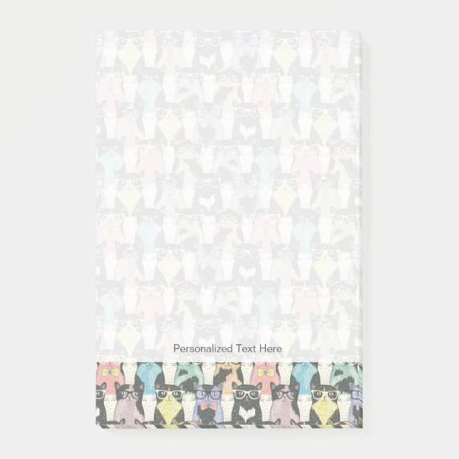 Hipster Cute Cats Pattern Post-it Notes (Front)