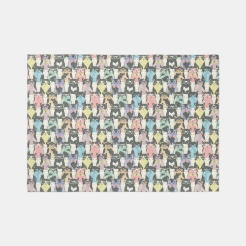 Hipster Cute Cats Pattern Rug