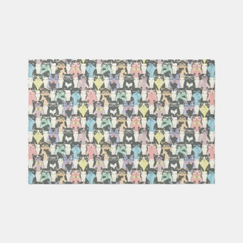 Hipster Cute Cats Pattern Rug