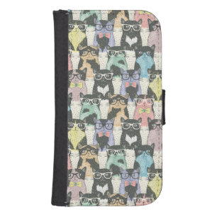 Hipster Cute Cats Pattern Wallet Phone Case For Samsung Galaxy S4