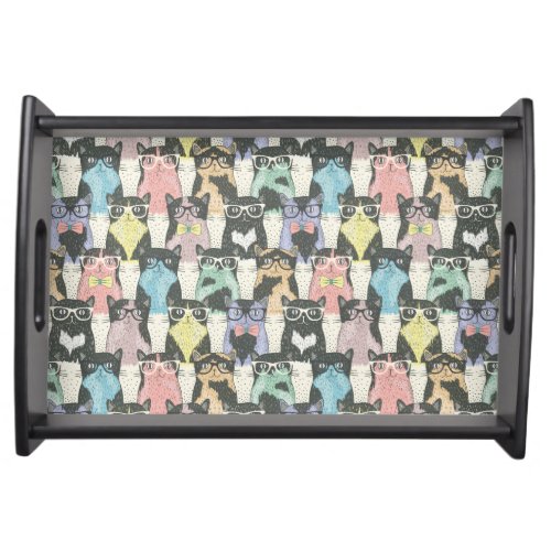 Hipster Cute Cats Pattern Serving Tray