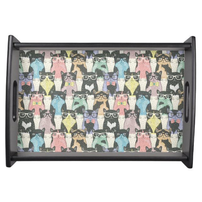 Hipster Cute Cats Pattern Serving Tray (Front)