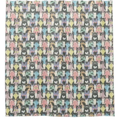 Hipster Cute Cats Pattern Shower Curtain