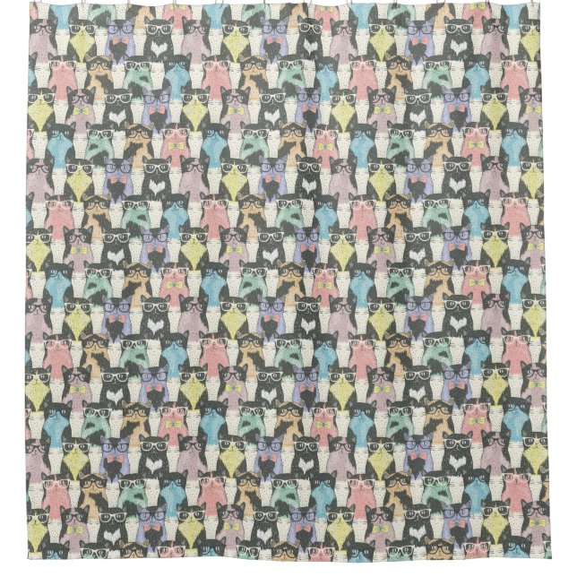 Hipster Cute Cats Pattern Shower Curtain (Front)