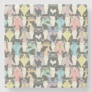 Hipster Cute Cats Pattern Stone Coaster