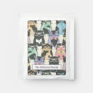 Hipster Cute Cats Pattern Tea Bag Drink Mix