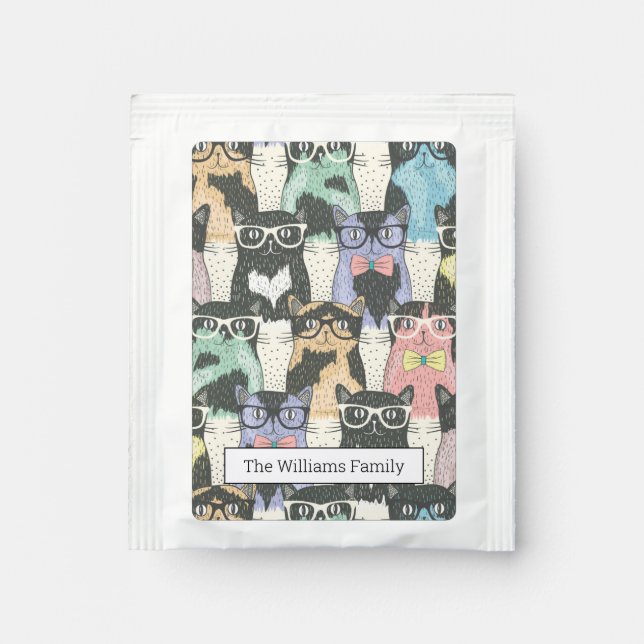 Hipster Cute Cats Pattern Tea Bag Drink Mix (Front)