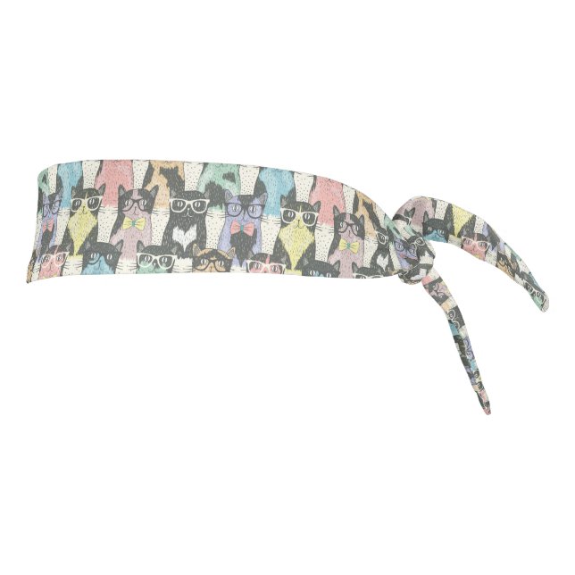 Hipster Cute Cats Pattern Tie Headband (Rotate 90)