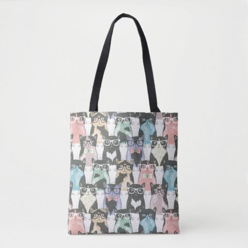 Hipster Cute Cats Pattern Tote Bag