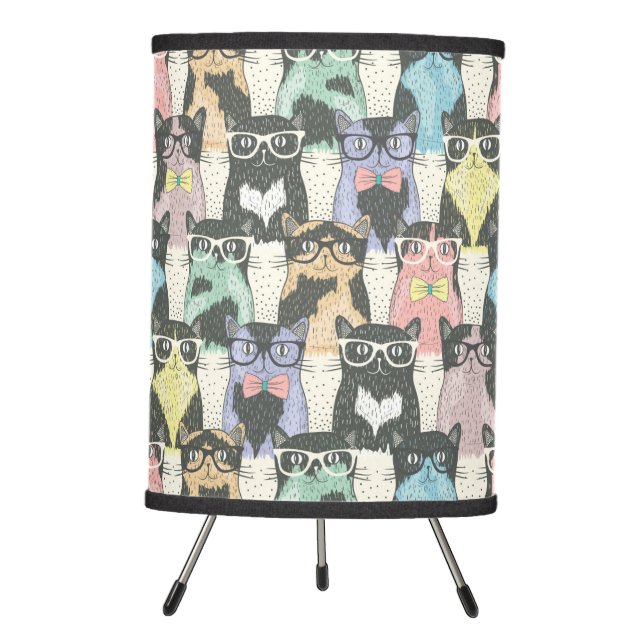 Hipster Cute Cats Pattern Tripod Lamp (Front)
