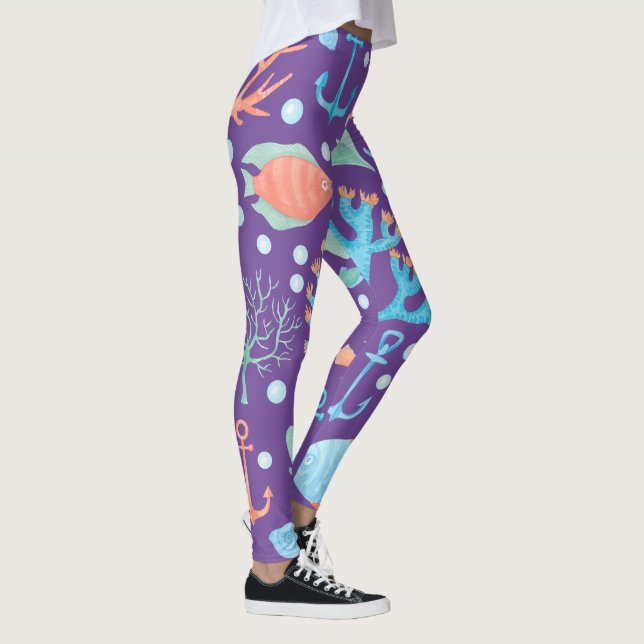hipster cute fish mermaid girls womens leggings (Right)