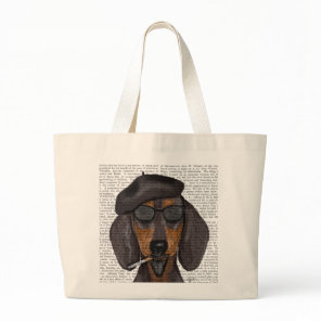 Hipster Dachshund Black and Tan Large Tote Bag