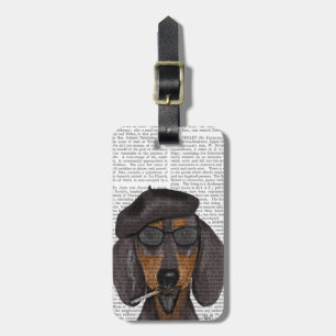 Hipster Dachshund Black and Tan Luggage Tag