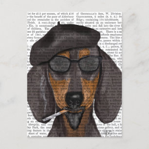 Hipster Dachshund Black and Tan Postcard