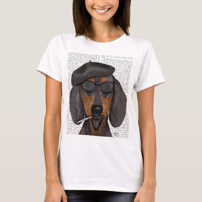 Hipster Dachshund Black and Tan T-Shirt (Front)