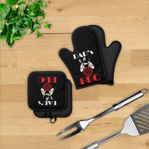 Hipster Dads BBQ _ Modern Art Deco Oven Mitt  Pot Holder Set