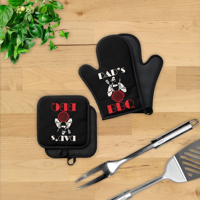 Hipster Dad's BBQ - Modern Art Deco Oven Mitt & Pot Holder Set (Creator Uploaded)