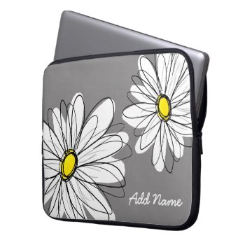 Hipster Daisy Drawing - Gray Yellow Laptop Sleeve by icases at Zazzle