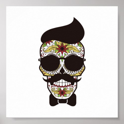 Hipster Day of the Dead Skull Poster