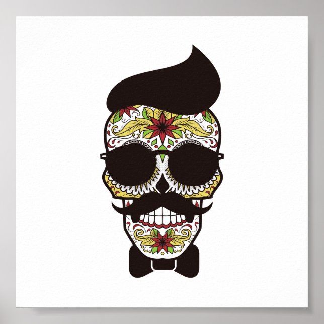 Hipster Day of the Dead Skull Poster (Front)