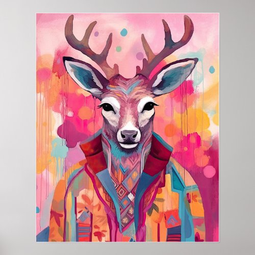 Hipster Deer Colorful Poster