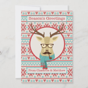Hipster Deer Personalized Christmas Holiday Card