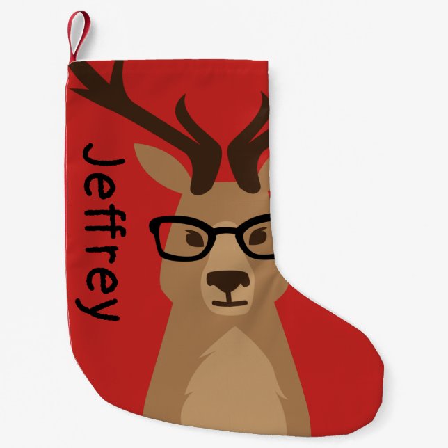 Hipster Deer Personalized Small Christmas Stocking (Front)