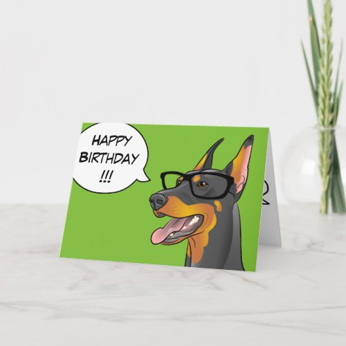 Hipster Dog Birthday Doberman Geek Cartoon Card