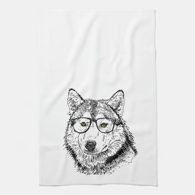 Hipster Dog Kitchen Towel (Vertical)