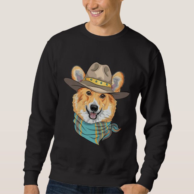 Hipster Dog Pembroke Welsh Corgi Breed In Hat And  Sweatshirt (Front)