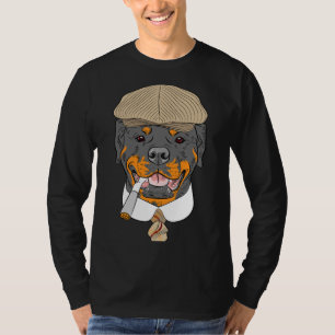 Hipster Dog Rottweiler Breed In A Brown Cap With A T-Shirt