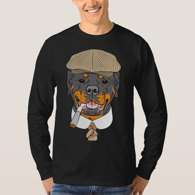 Hipster Dog Rottweiler Breed In A Brown Cap With A T-Shirt (Front)