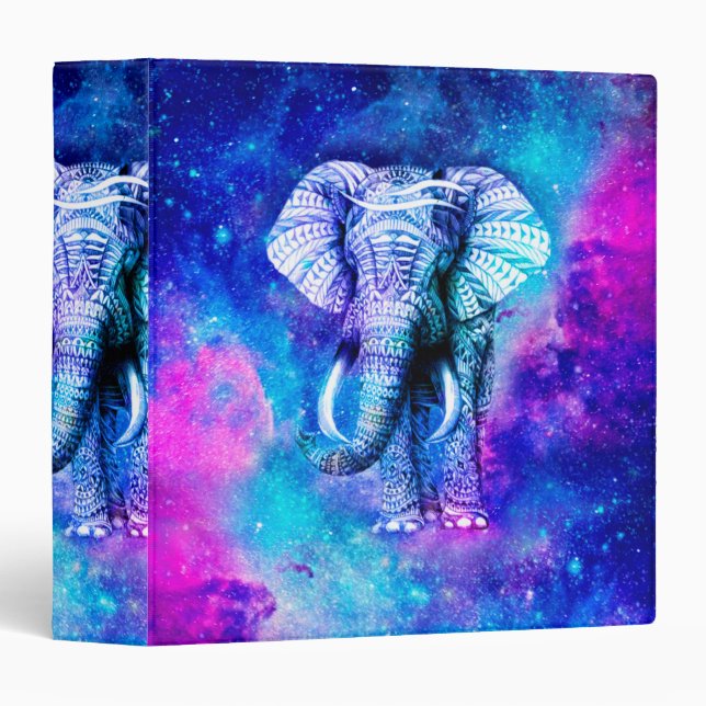 Hipster Elephant Nebula Space 3 Ring Binder (Front/Spine)