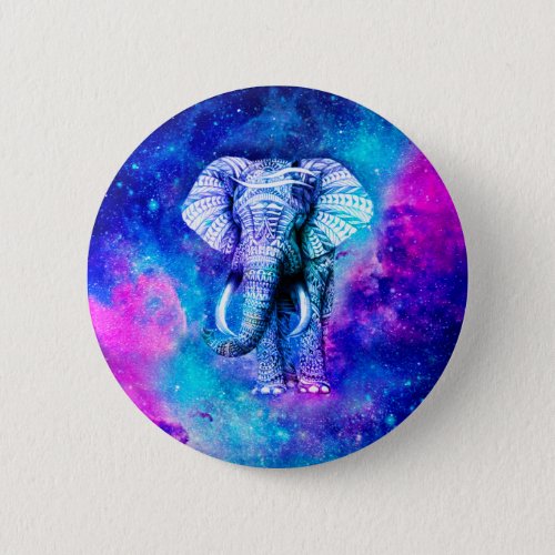 Hipster Elephant Nebula Space Button