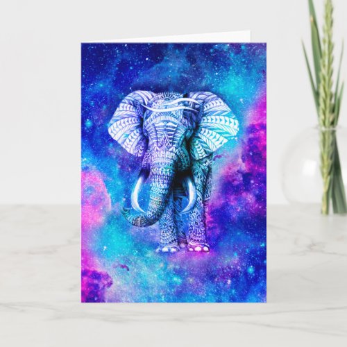 Hipster Elephant Nebula Space Card