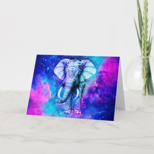 Hipster Elephant Nebula Space Card