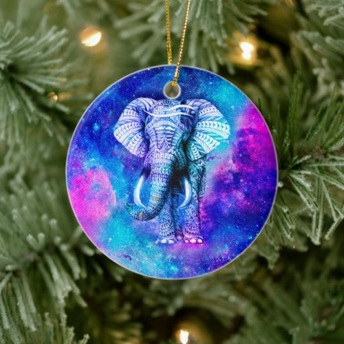 Hipster Elephant Nebula Space Ceramic Ornament
