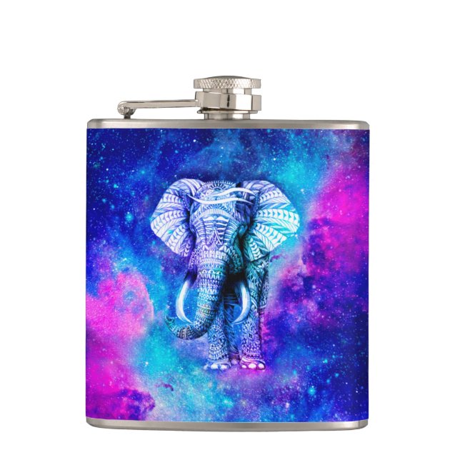 Hipster Elephant Nebula Space Flask (Front)